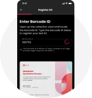 Step 1 of the at-home blood test kit registration process